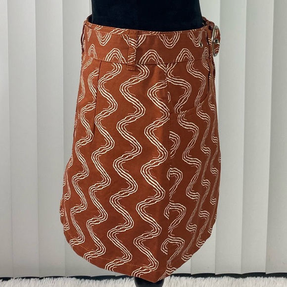 THE RAGGED PRIEST x Milk It Reach It Wiggle Print Mini Skirt Rust Beige US 6 - Picture 8 of 13